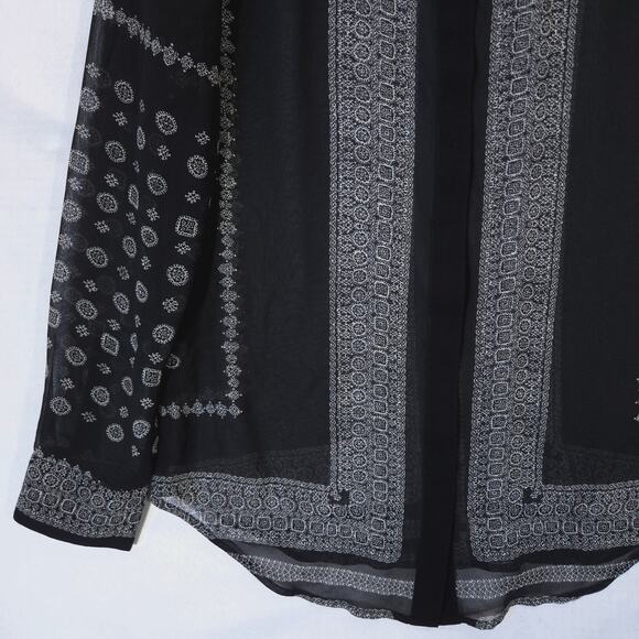 Madewell Shirt Womens S Black White Bohemian Sheer Chiffon Button Up Long Sleeve - Picture 3 of 9